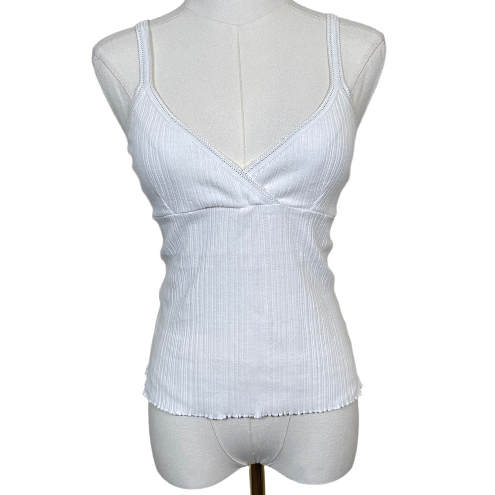 Energie Ribbed Babydoll Cami Tank Top Womens XL White Lace Trim Y2K Coquette